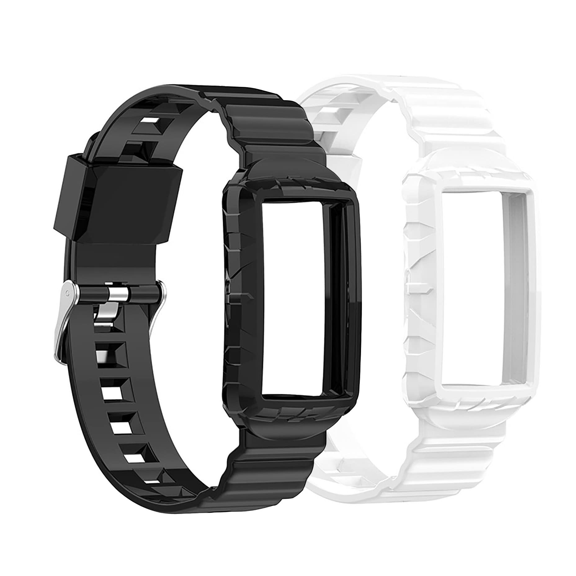2 Pack Soft Silicone Straps Compatible with Fitbit Charge 5/4/4SE/3/3SE Watch Strap, Replacement Wristbands for Women Men Smartwatch, Black/White — image 1