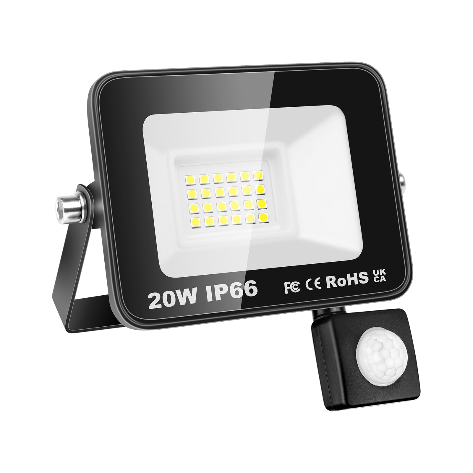 Willpower LED Security Lights Outdoor Motion Sensor 20W LED Floodlight 2000lm IP66 Waterproof PIR Lights Daylight White 6500K Wall Light for Garden Backyard Garage Doorway Court Patio Lawn