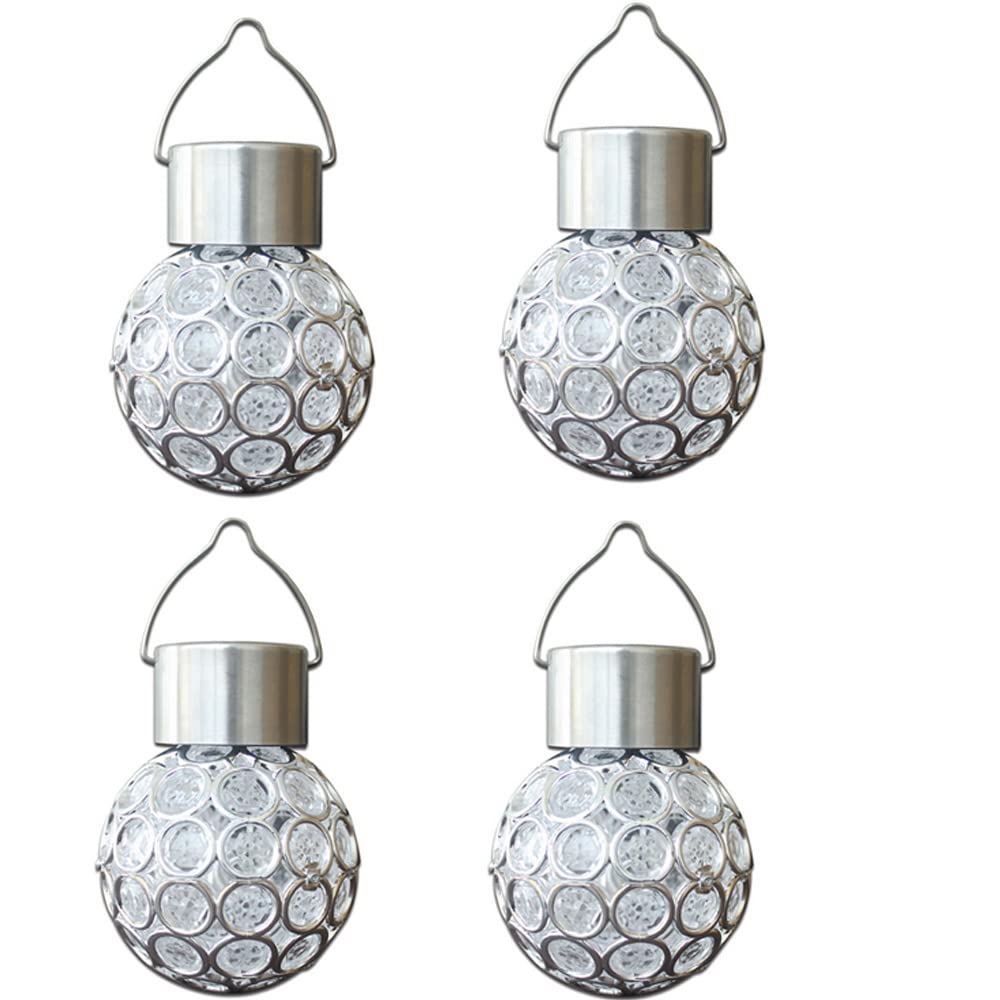 Seika 4 Pack Hanging Solar Lights Multi-Color Changing Cracked Glass Hanging Ball Lights Waterproof Outdoor Garden Camping Hanging LED Light for Garden, Yard, Patio, Lawn