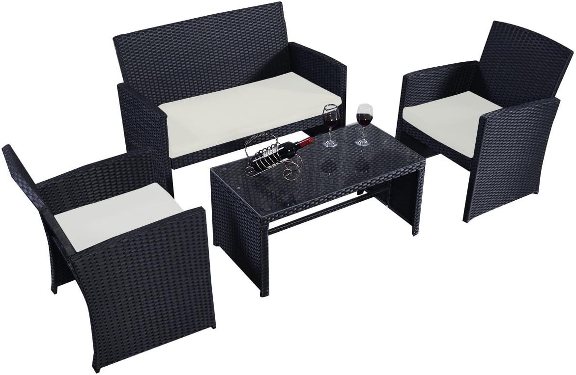 Goplus 4Piece Rattan Patio Furniture Set Garden Lawn Pool Backyard