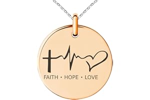 Tioneer Rose Gold Plated Stainless Steel Faith Hope Love Lifeline Small Medallion Circle Charm Pendant Necklace