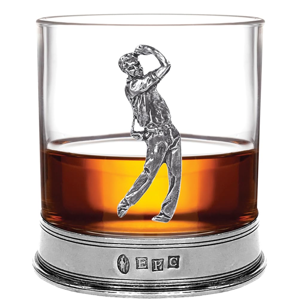 English Pewter Company Whisky Glass Tumbler with Solid Pewter Golf Emblem [TUM01]