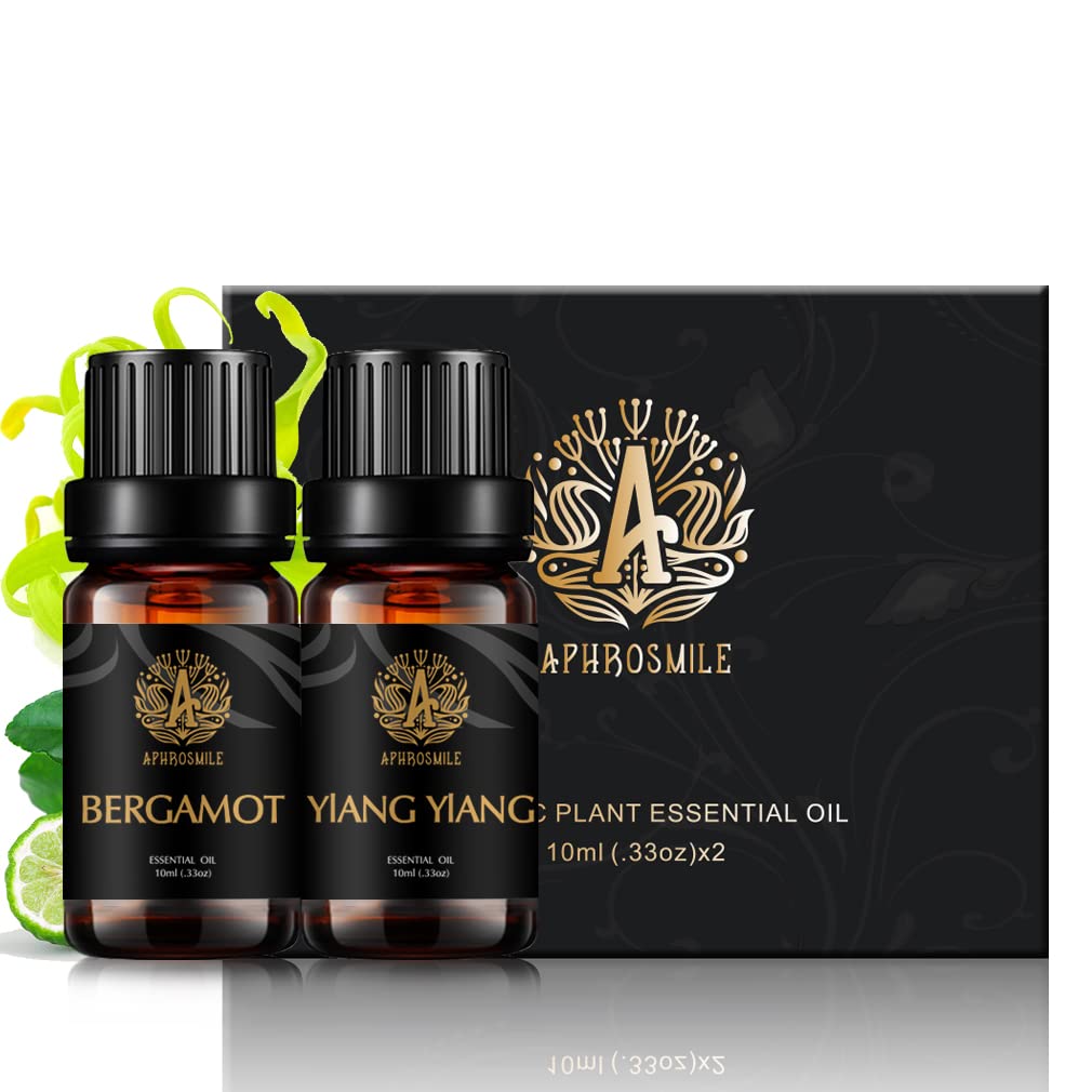 Aromatherapy Ylang Ylang Essential Oil Set for Diffuser, 100% Pure Bergamot Essential Oil Kit for Humidifier, 2x10ml Therapeutic Grade Begarmot Essential Oils Set - Ylang Ylang & Bergamot Oil for Home