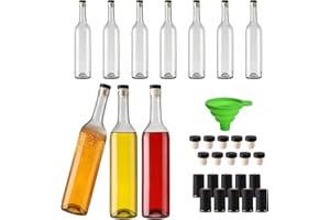 Mcupper 10 Pack 750 ml Clear Glass Bottles With T-top Caps & Seal Shrink Capsules, 25 oz Empty Wine Bottles with Funnel for Wine, Beverages, Juice & Kombucha