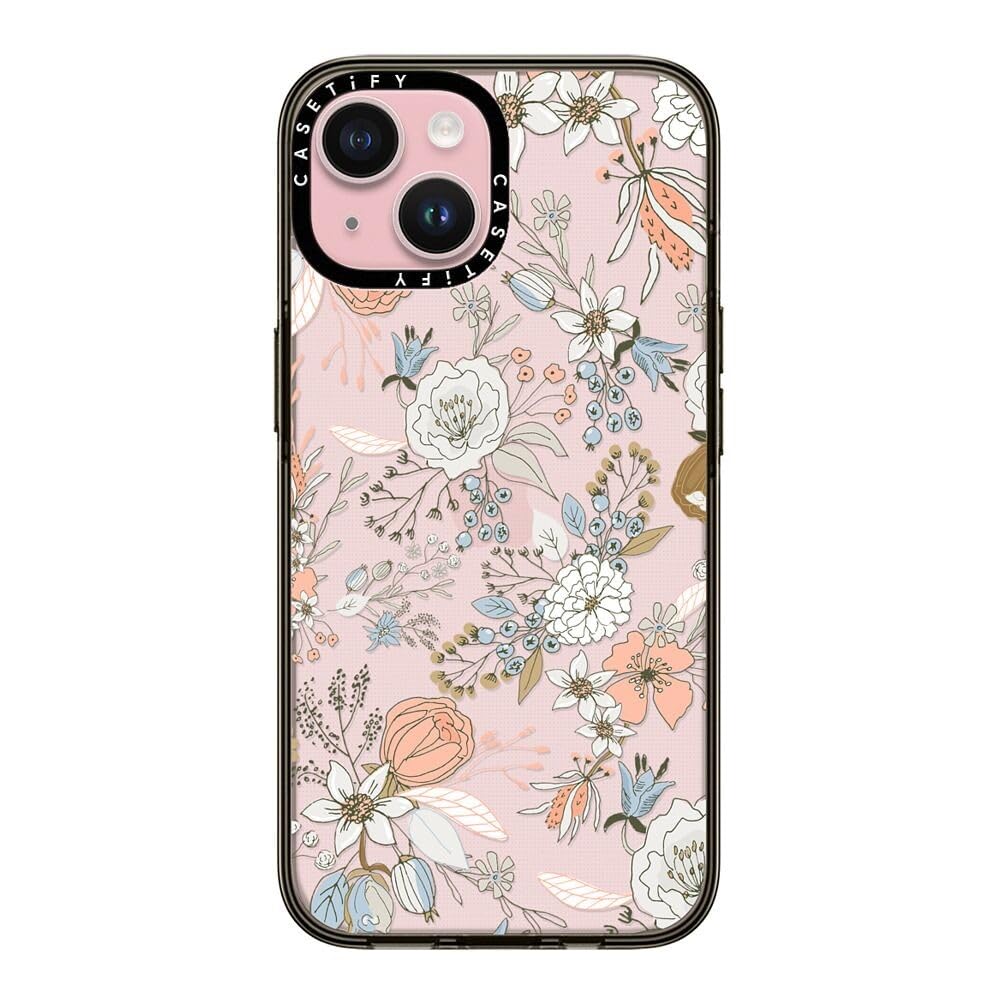 CASETiFY Compact Case for iPhone 15 [2X Military Grade Drop Tested / 4ft Drop Protection] - Abstract modern coral white pastel - Clear Black — image 1