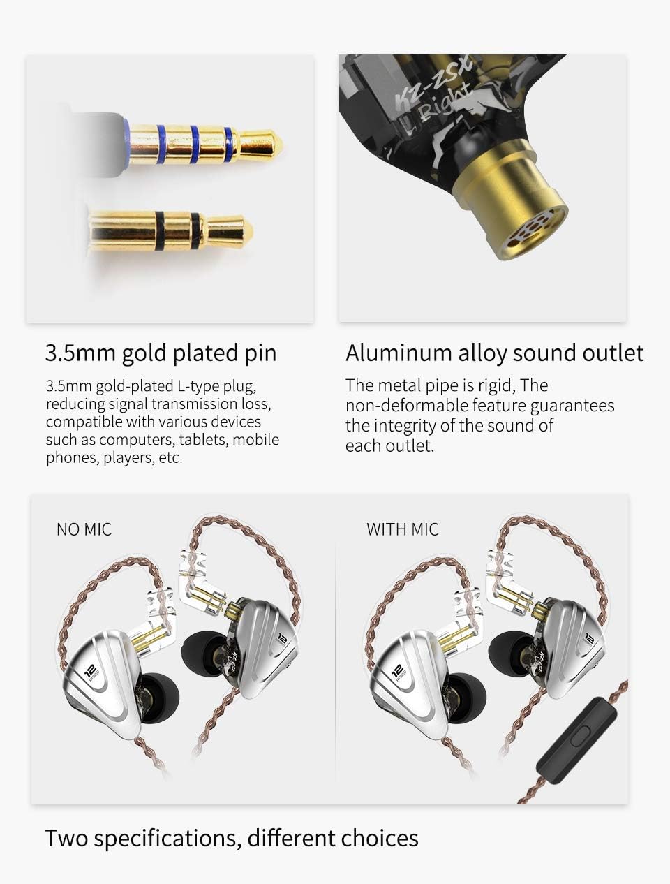 NEX KZ ZSX 5BA+1DD 6 Driver Hybrid in-Ear HiFi Earphones with Zinc Alloy Faceplate, 0.75mm 2 Pin Detachable Cable (With mic, Purple) - Image 5