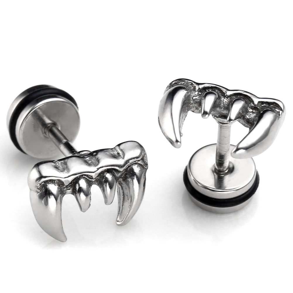 Zysta 2pcs Punk 16G Silver Stainless Steel Beast Claw 1/4\