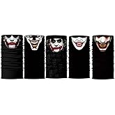 5pcs Joker Face Scarf Sun Neck Gaiter Balaclava Neckerchief Bandana Headband Black, Medium
