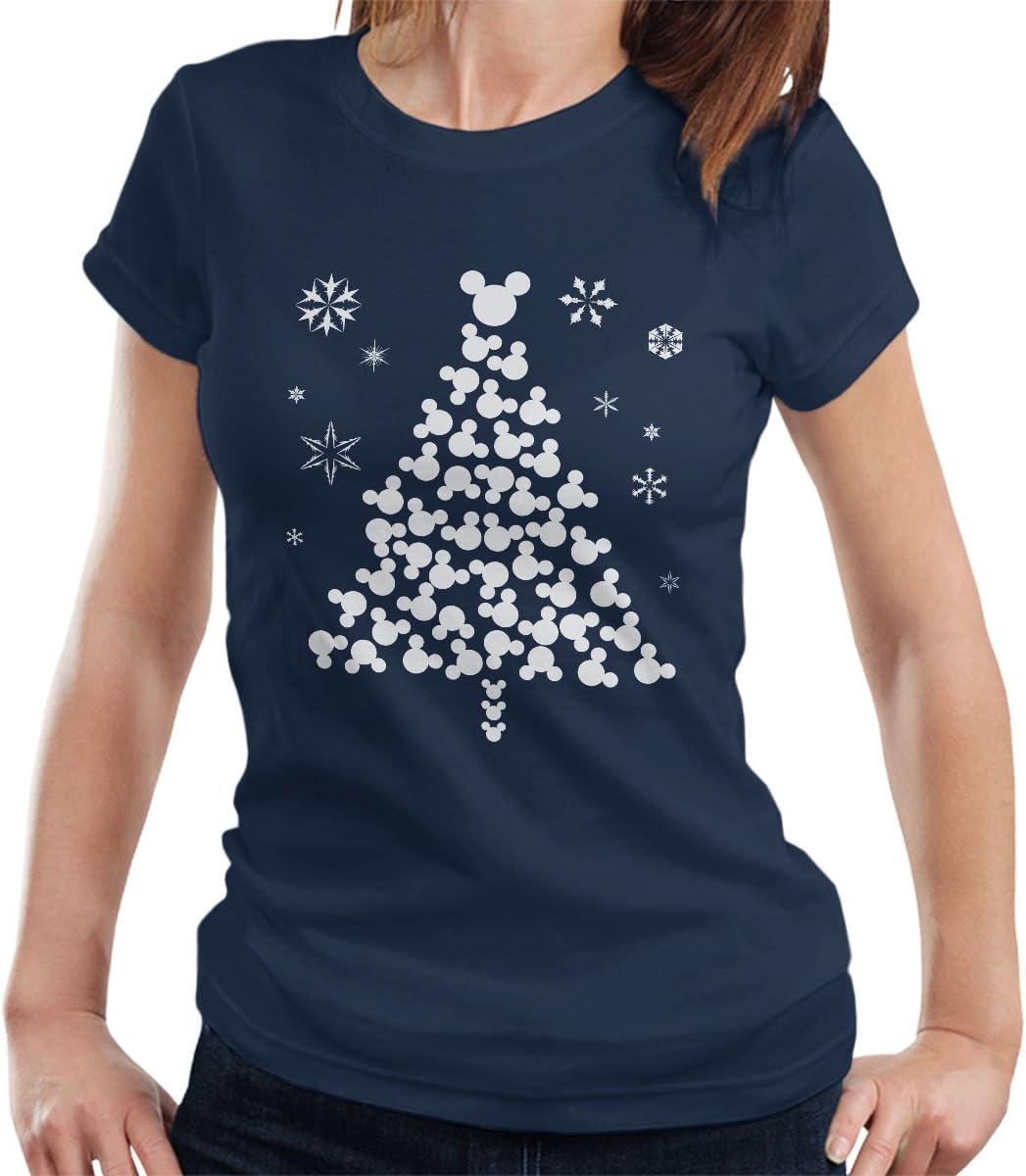 Mickey Mouse Christmas Tree Silhouette White Women's T-Shirt