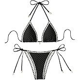 SHENHE Women's 2 Piece Triangle Tie Side Beach Bikini Sets Geo Print Halter Swimsuit Bathing Suit