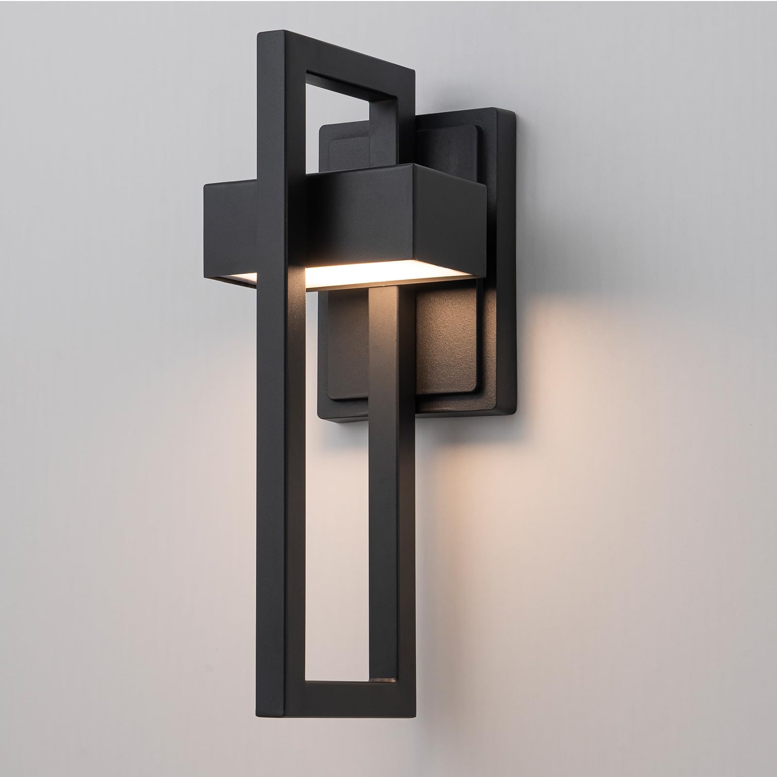 Photo 1 of Easyusahome Outdoor Wall Lights Modern LED Exterior Lighting Fixtures, 3000K 15W Outdoor Wall Sconce for Porch, Matte Black Outside Wall Mount Lights for Front Door House Garage Indoor.