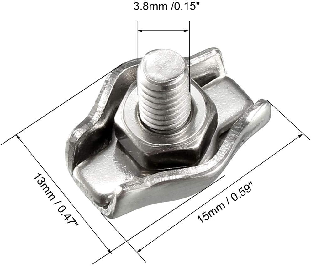 sourcing map 20Pcs 304 Stainless Steel Single Wire Rope Clip Cable Clamp Suit for 0.8-1.5mm Rope, 20pcs-1mm-1.5mm - Image 3