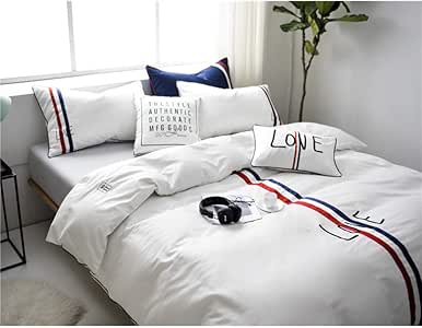 stjkm Juego de Cama de Estilo Blanco Funda nórdica de Bordado Funda de