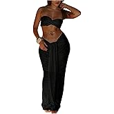 SOLY HUX Women's 2 Piece Outfits Twist Strapless Bandeau Crop Tops and Tie Front Bodycon Maxi Skirt Set