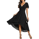 Ever-Pretty Women's Spring Chiffon Semi Formal Dresses V Neck Ruffle Sleeves High Low Cocktail Dress for Wedding Guest 2084