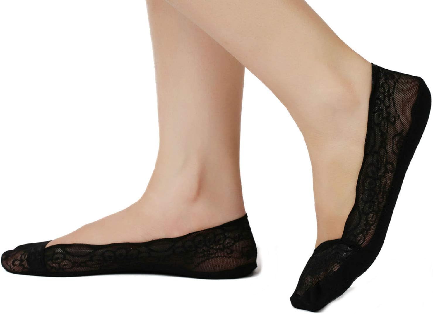 4 Pairs No Show Lace Cotton Liner Hidden Non-Skid Boat Socks Women