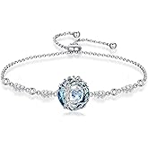 TOUPOP Tree of Life Birthstone Bracelet 925 Sterling Silver Family Tree Jewelry with Austrian Crystal Anniversary Valentines Day Birthday Gifts for Women Wife Girlfriend Her