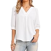 Allegra K Business Casual Tops for Women V Neck 3/4 Sleeve Summer Top Chiffon Blouses