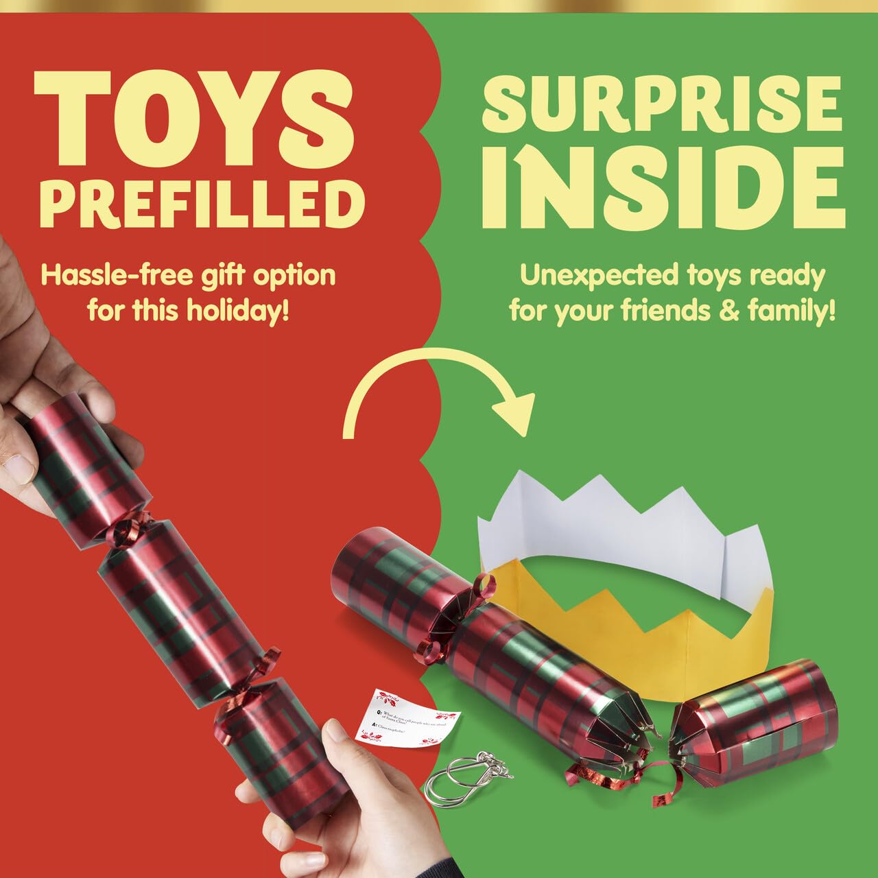 JOYIN 8 Pack Christmas Non-Snap Party Favor, Red Check Plaid Party Table Favor Includes Party Hat, Jokes & Gifts, Xmas Gifts Prizes for Christmas Holiday Dinner Traditions Supplies