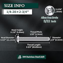 1/4-20 x 2-3/4" Button Head Socket Cap Bolts