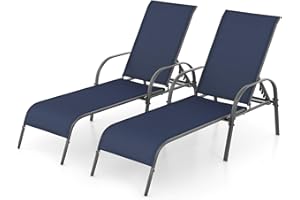 Giantex 2 Pack Patio Lounge Chair, Outdoor Chaise Lounge with 5 Adjustable Backrest, Sturdy Steel Frame, Sunbathing Recliner,