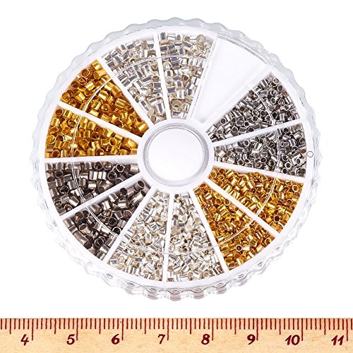 Pandahall 3 Color Brass Crimp Beads Tube Beads Crimp End Beads for Jewelry Makings 1.5mm(0.06") & 2mm(0.08")