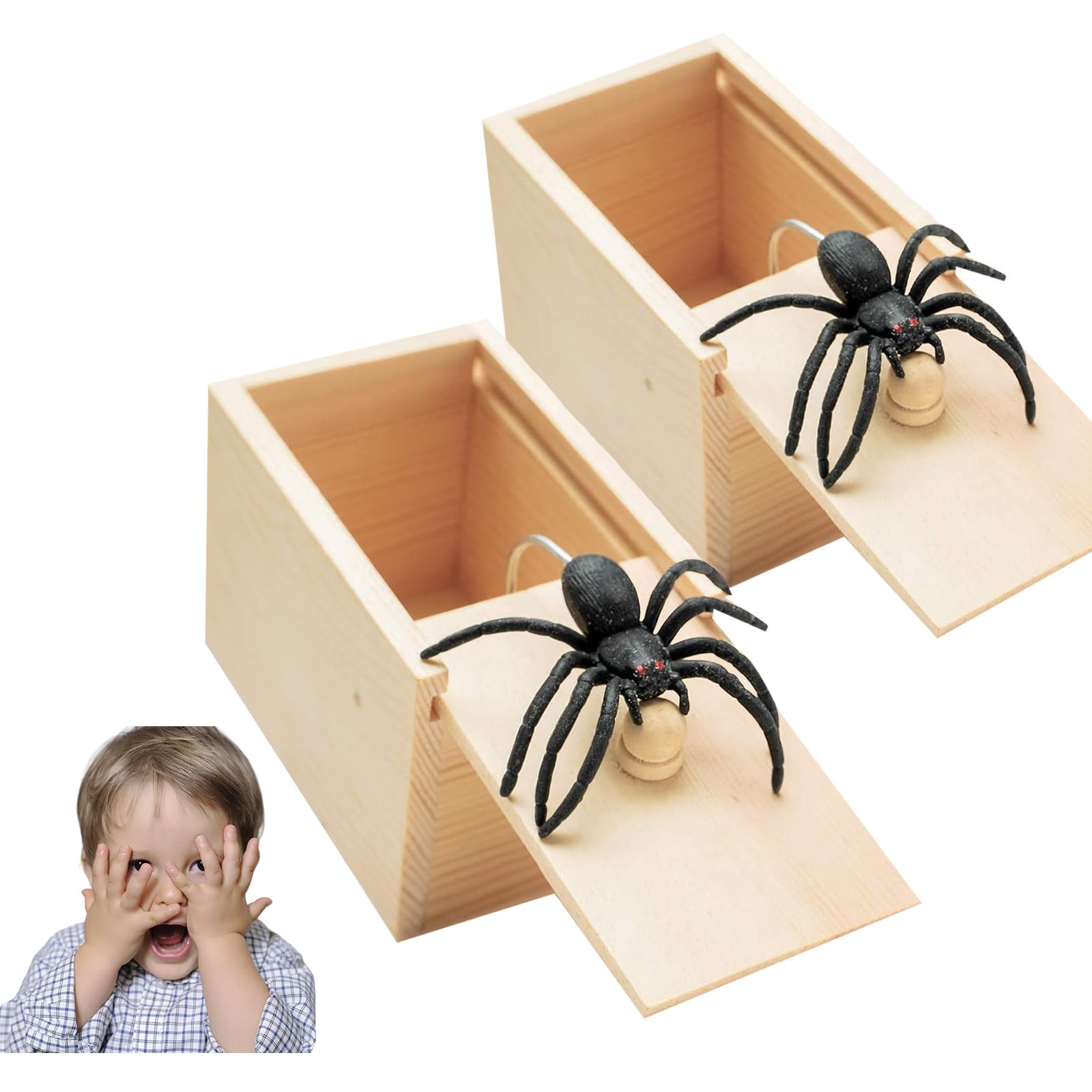 Spider in a Box Prank,Spider Scare Prank Box,2pcs Handmade Prank Pop Out Scare Spider,Wooden Prank Spider Hidden In Scarebox Toys,Fake Spiders Joking Box,Surprise Joke Prank Gift for Kids Halloween — image 1