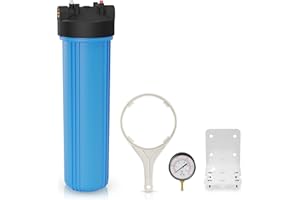 Max Water 20" x 4.5" Whole House Water Filter Housing (WHB20), 20" Sediment Carbon Filter Universal Housing (DB20P), Big Filter Blue Pre-Filtration System for Well Water, 1" NPT Port, Pressure Release
