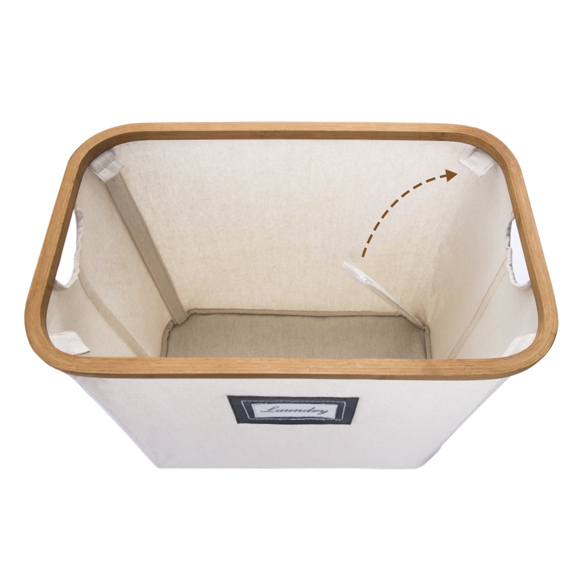 WISHPOOL Bamboo&Canvas Laundry Hamper Baskets Foldable Storage Cube Bin Cut Out Handles For Home Laundry Closet 18 W x 11 D x 16.5 H (inch)