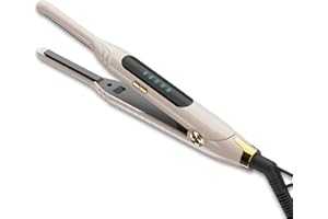 Mvxitanny Mini Flat Iron 3/10'' Small Flat Irons for Short Hair,Pixie Cut & Bangs,Tiny Hair Straightener for Edge with LED Display,Travel Thin Hair Straightener with Dual Voltage,Auto Shut Off（Khaki）
