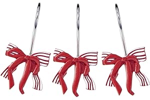 Aldopein 12PCS Cute Decorative Christmas Shower Curtain Hooks for Red Bow Festive Cheer Shower Curtains Hooks Metal Rustproof Boho Trendy Shower Curtain Rings Bathroom Decoration