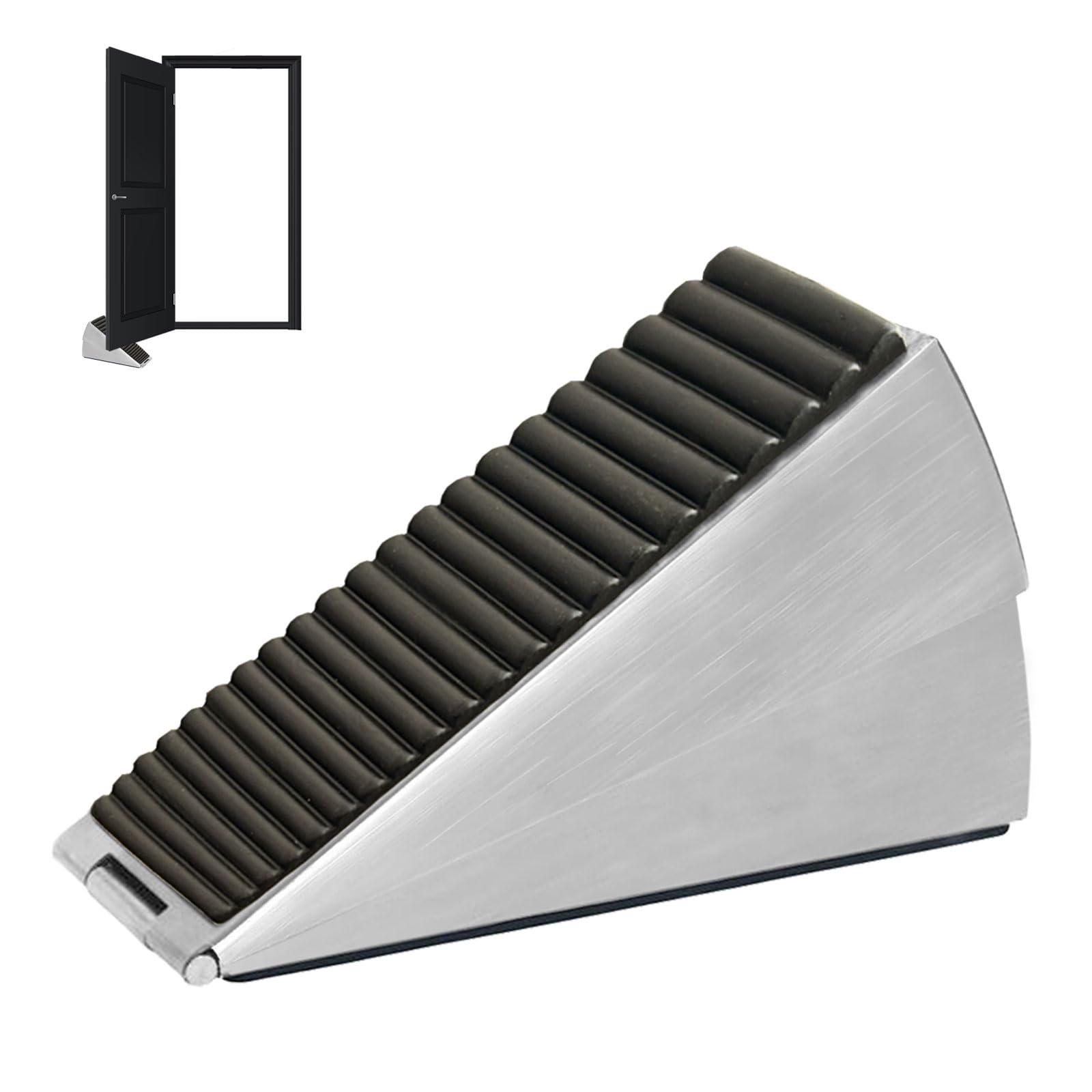 Heavy Door Stop, Heavy Duty Stainless Steel Spring Door Stopper, Tall Door Weight Up to 3 Inch, Non-Slip Rubber Grip, Adjustable Outdoor and Indoors Door Wedge (Silver, 1 Pack Large)