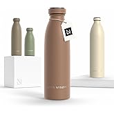 LARS NYSØM Stainless Steel Insulated Water Bottle 12oz 17oz 25oz 34oz 51oz | Insulated Thermo Flask for Hot and Cold Beverages | Leakproof Drinking Bottle (Mocha Brown, 17oz)