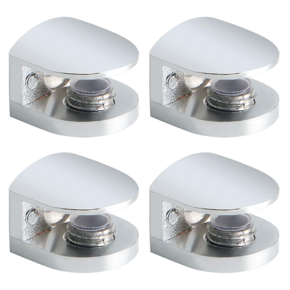 Sayayo Chrome Glass Shelf Brackets - Wall Mounted Metal Glass Clamp Supports, 4 Pcs, Adaptive 5-8MM Thickness