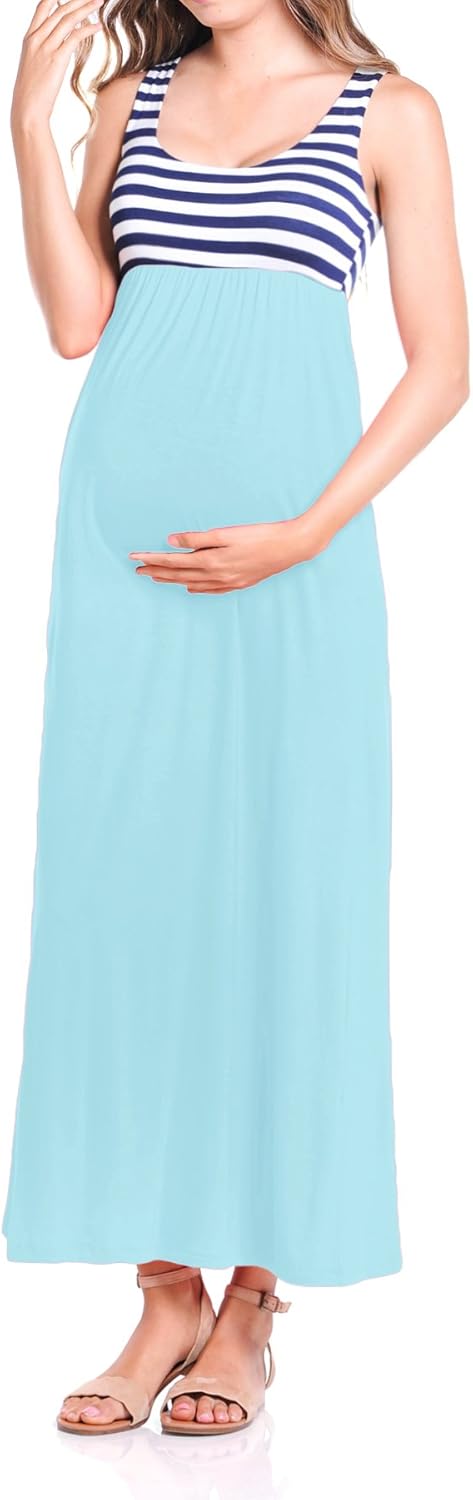 Beachcoco Women's Maternity Stripe Maxi Tank Dress Made in USA at  Women’s Clothing store
