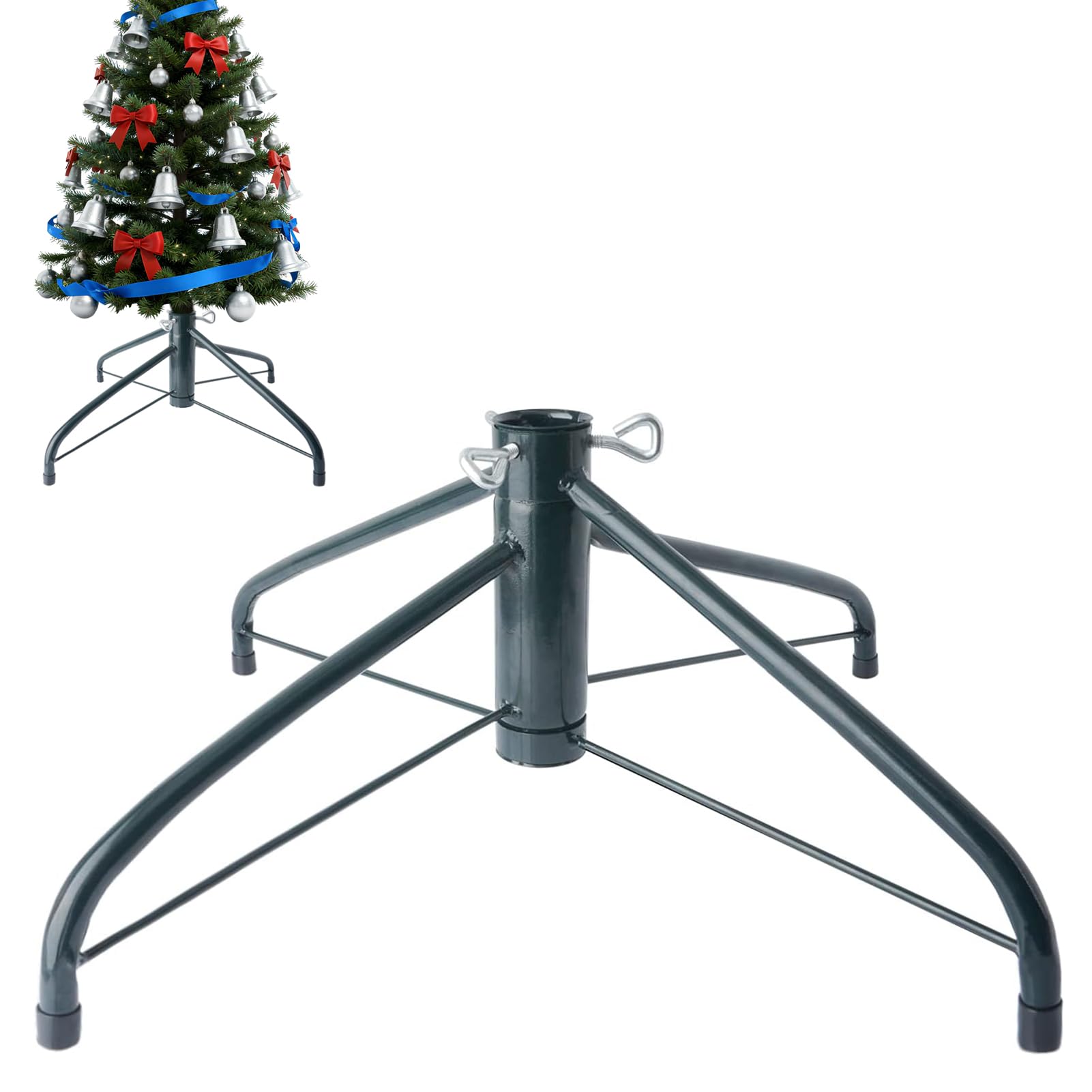 AddGrace Folding Christmas Tree Stand Metal Tree Stand Fits 1.25 Inch Pole for Home Decoration (19.6") Green