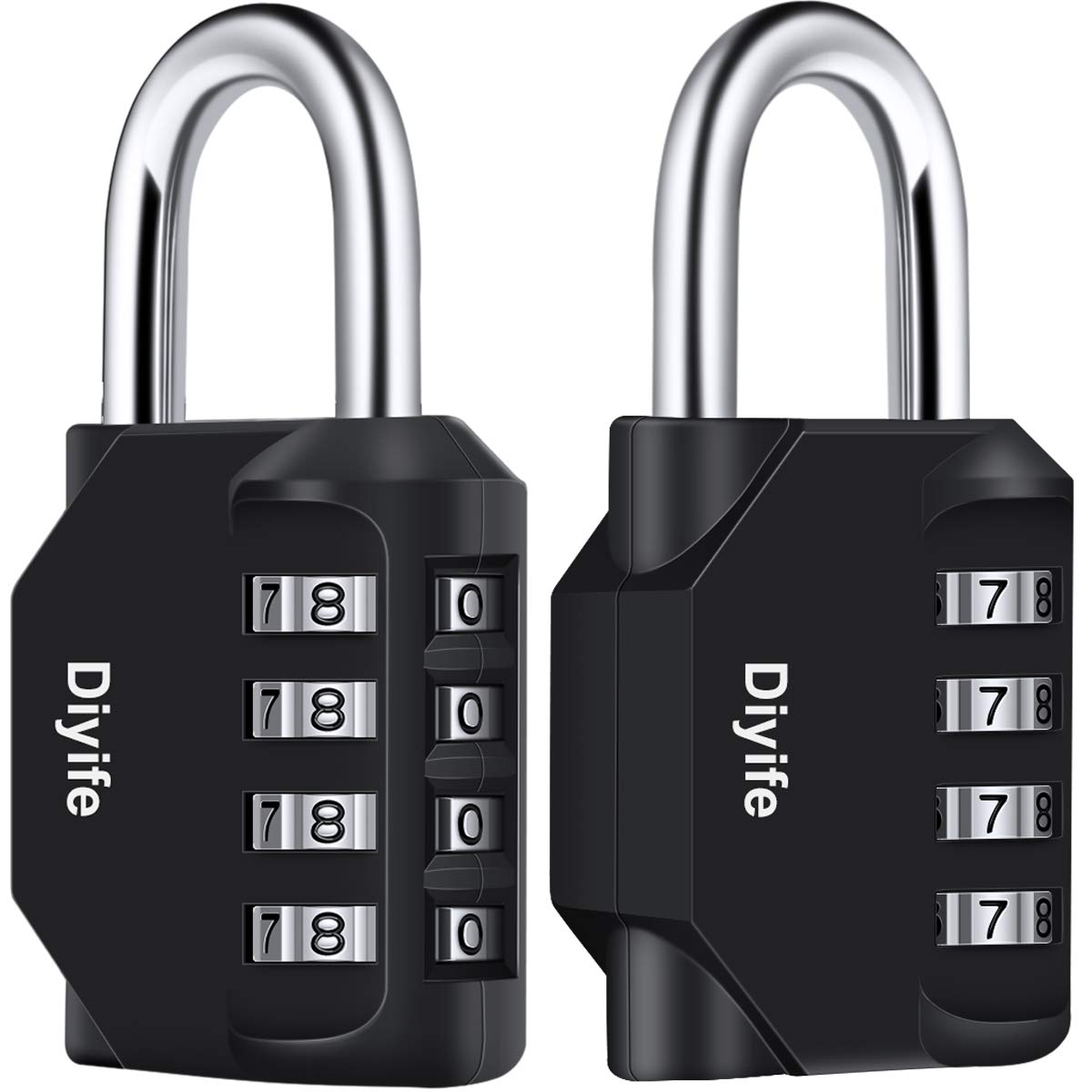 Combination Padlock, [2 Pack] Diyife 4 Digit Lock Combination, Padlock Weatherproof Outdoor for School Gym Locker, Shed, Fence, Hasp, Garage(Black)