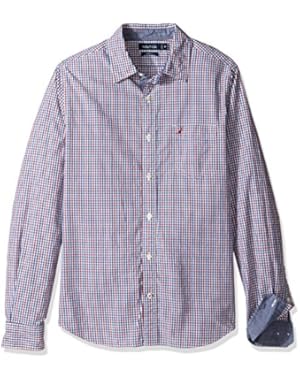 Men's Long Sleeve Slim Fit Small Plaid Button Down Shirt