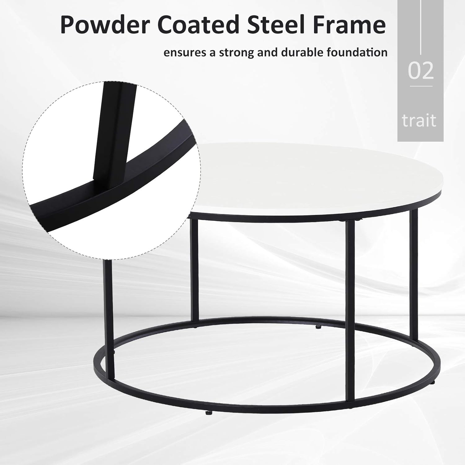 HOMCOM Wood Round Coffee Sofa Table Side with a Modern Design, Black Metal Frame and Easy Maintenance, White: Furniture & Decor