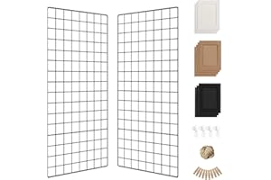 PAMANO Wall Photo Grid Shelf, Wall Hanging Ins Art Display Grid Panel for Decor & Storage, Metal Wire Notice Boards & Memo Board, Mesh Tool Organiser, Wall Photo Frame 2 Pcs (Black, 15.7 x 31.5 inches)