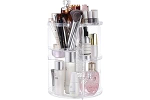 seinlife 360 Rotating Makeup Organizer,DIY Adjustable Spinning Holder,Foldable Cosmetic Storage Display box,Large Capacity Make up Caddy Shelf,Fits Countertop Vanity and Bathroom (CLEAR)