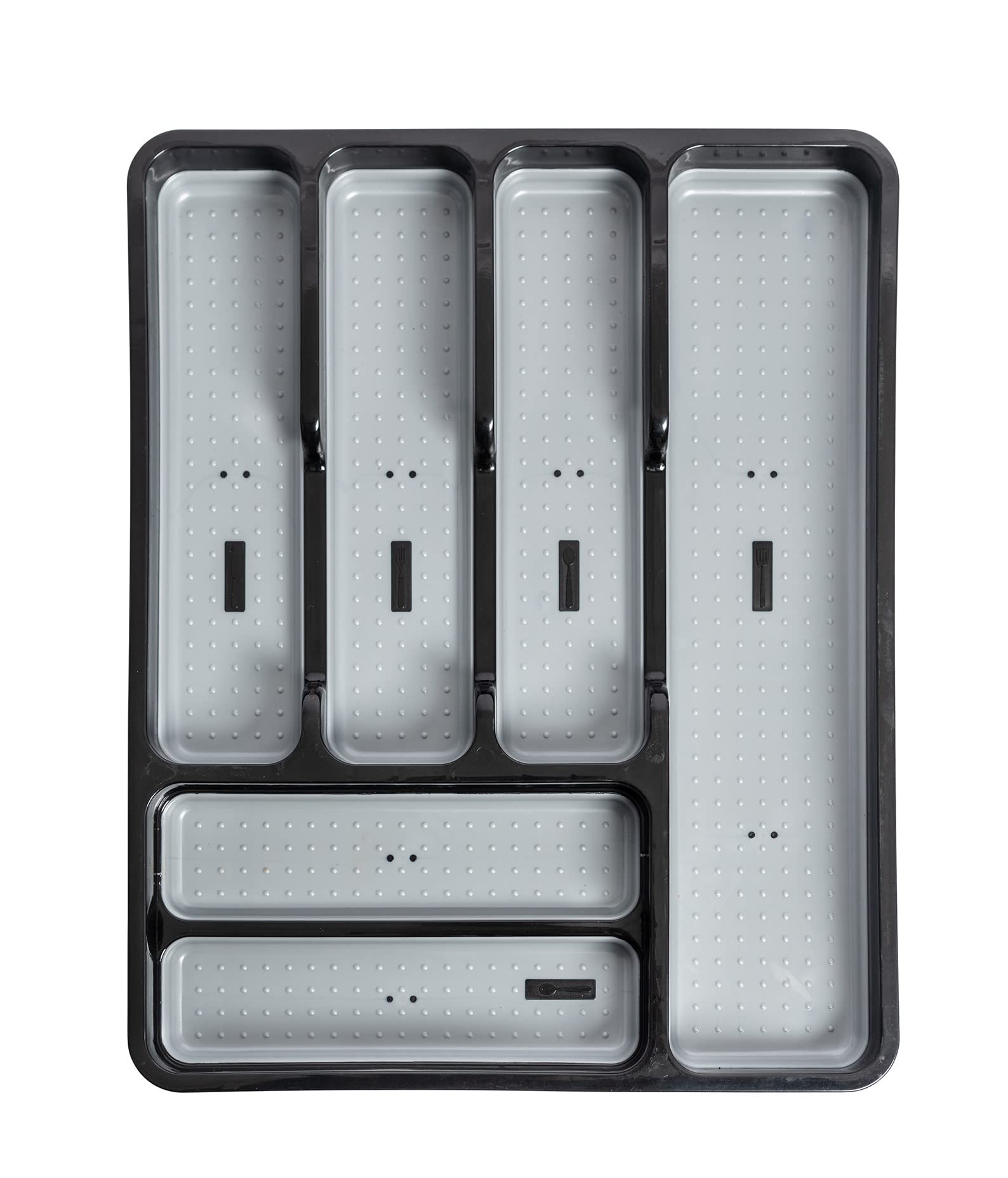 Addis Premium Soft touch 6 Compartment Cutlery Drawer Organiser Tray, Black & Grey 6 Sections