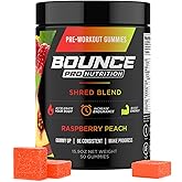 Bounce Pro Shred Blend Pre Workout Gummies – Raspberry Peach – 50 Vegan Gummies with Caffeine, Ashwagandha & L-Theanine for Energy, Focus & Endurance (50 Count (Pack of 1), Raspberry Peach)