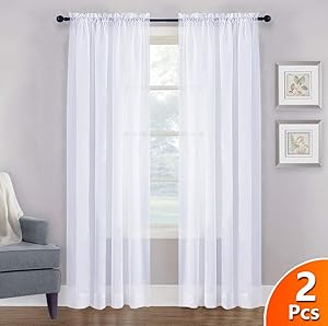 NICETOWN Voile Curtain Panels for Bedroom - Rod Pocket Window Sheer Panels Living Room Drapes for Hall, Villa (2-Pack, W60 x L95, White)