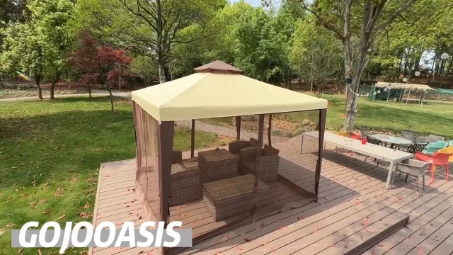 GOJOOASIS 10'x10' Patio Gazebo Review: Beige Tent with Removable Netting image 17