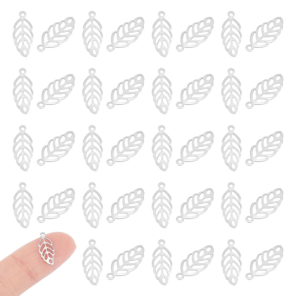 UNICRAFTALE 300pcs Stainless Steel Hollow Leaf Charms Flat Foliage Leaves Pendants Metal Drop Dangle Earrings Charm Plant Pendant Hole 1mm for DIY Necklace Bracelet Jewelry Making