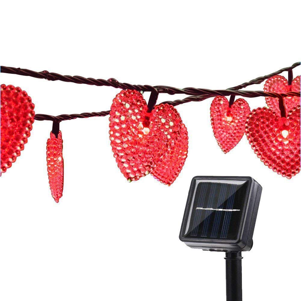 Outdoor Solar String Lights,KINGCOO 20ft 30 LED Love Heart Waterproof Christmas Solar Starry Fairy Decorative String Lights with 8 Modes for Halloween Garden Wedding Party Home Patio(Red)