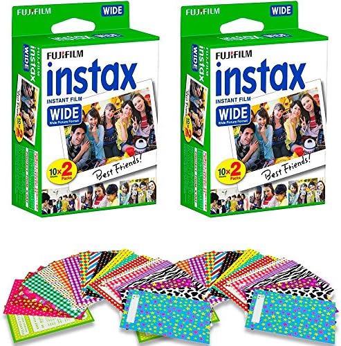 Fujifilm Instax Wide Instant Film for Fuji Instax Wide 210 200 100 300 Instant Photo Camera + 40 assorted colorful pattern stickers (40 Films)