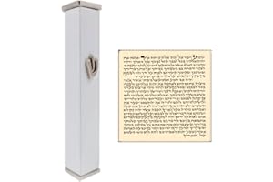 TALISMAN4U Aluminum Jewish MEZUZAH CASE with Scroll 3D Metal Shin White Classic Israel Judaica Door Mezuza Cover (10 cm / 4 Inch)