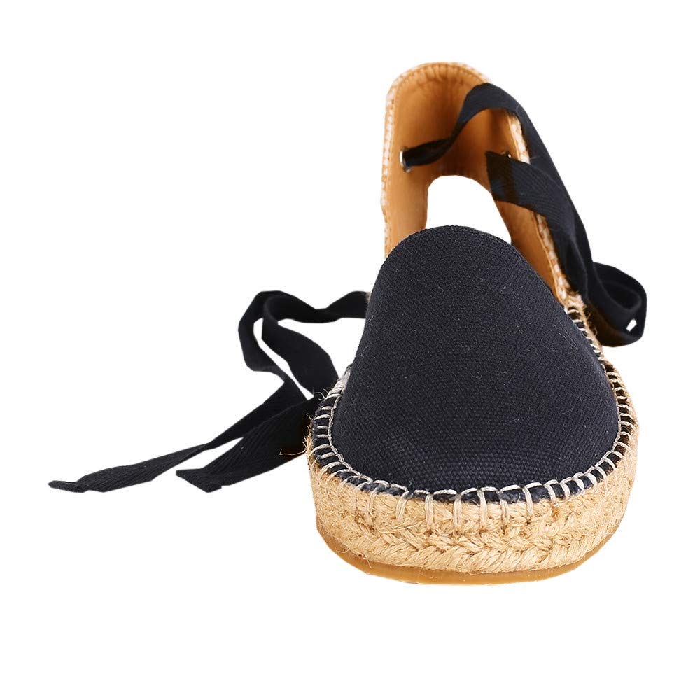 Women’s Lace up Platform Espadrilles Canvas Ankle Wrap Closed Toe Slingback D’Orsay Sandals - Image 7